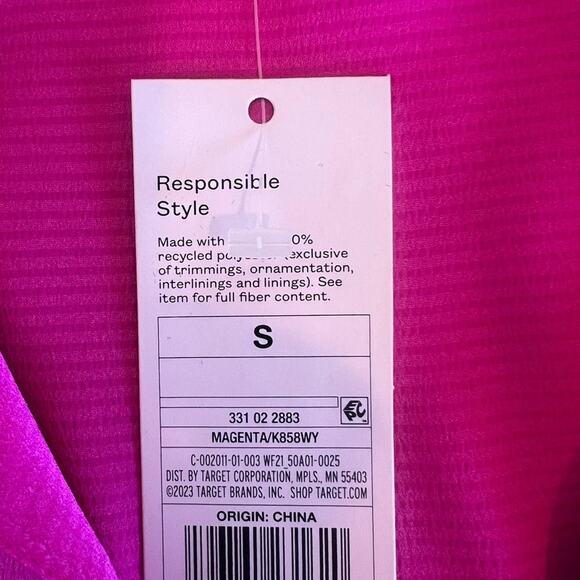 WILD FABLE HOT PINK WOMENS BLOUSE FRONT TIES LARGE CUFF SLEEVES - Picture 9 of 14